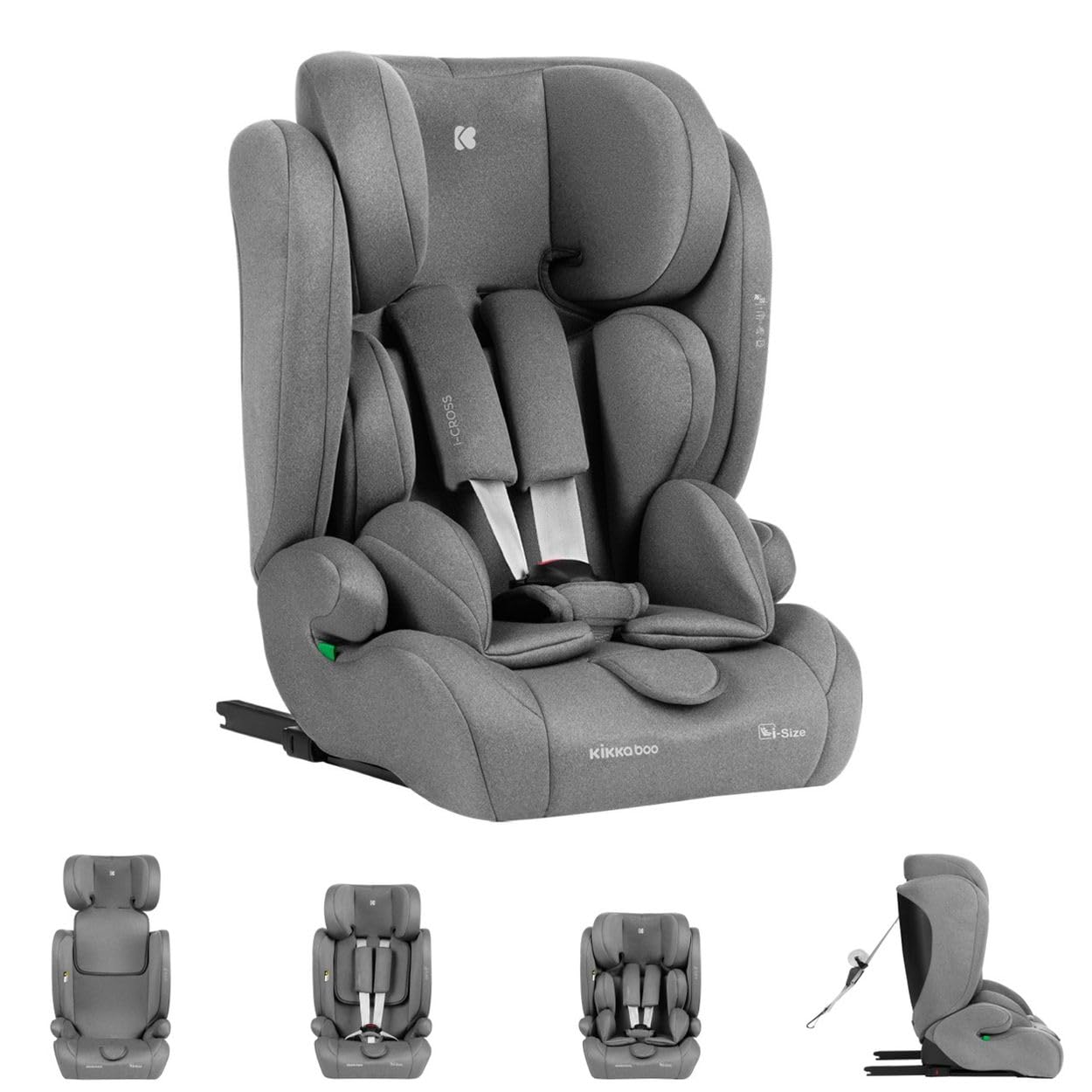 Kikkaboo, siège enfant i-Cross i-Size (76-150cm) Isofix Top Tether appui-tête, coloris:gris