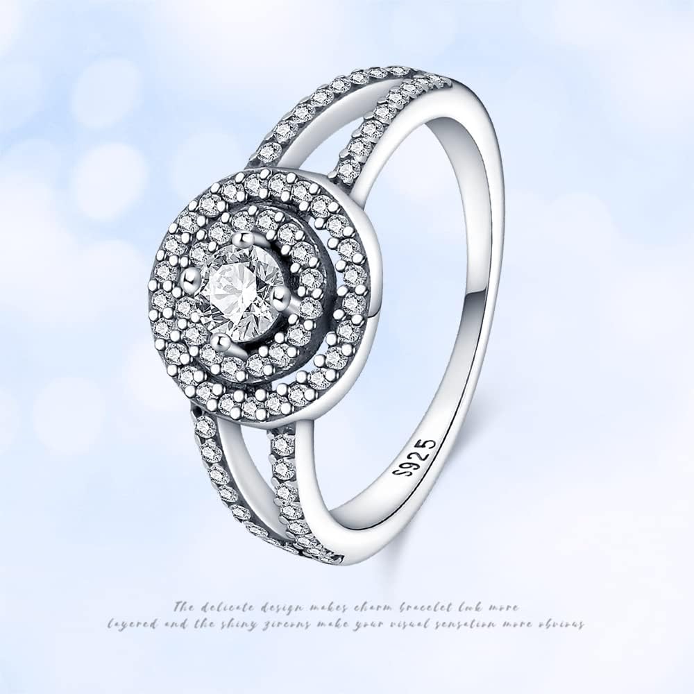 KUNSIR 925 Sterling Silver Rings Classic Cubic Zirconia Eternity Promise Statement Anniversary Wedding Bands Engagement Rings for Women Infinity Forever Love Ring Size 7-9 - Image 6