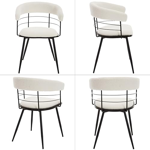 Miniatura 4 de DUOMAY Juego de 4 sillas de comedor modernas de sherpa, sillas de cocina tapizadas con patas de metal negro, sillas laterales con respaldo abierto,