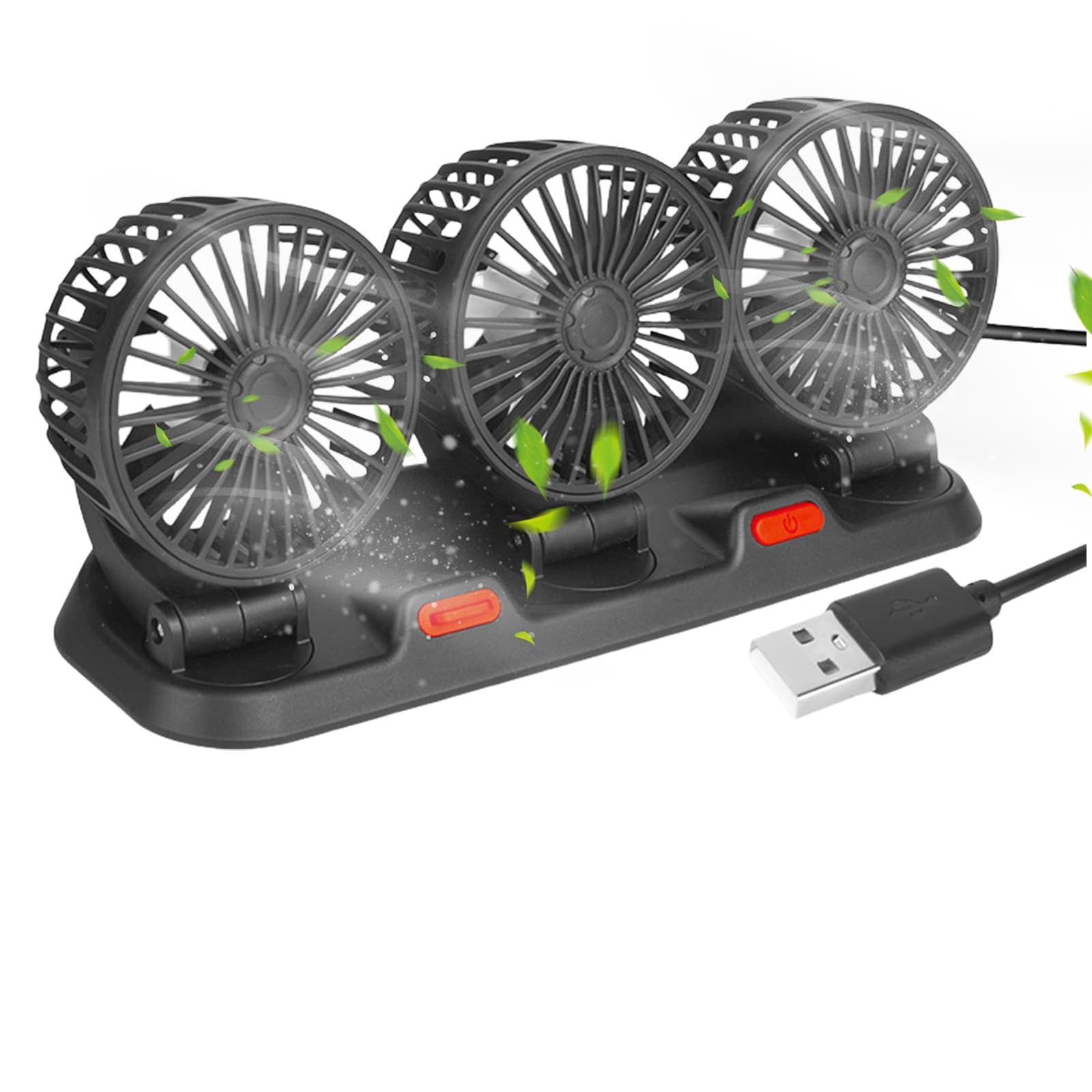 BORDEAG Auto Ventilator, Ventilator für Auto Dreikopfventilator, 5V Dreiköpfiger Auto Ventilator KFZ Lüfter, Ventilator Auto, 360 Grad Drehbar, Dreiköpfiger Ventilator für Fahrzeuge Wie Limousine, RV