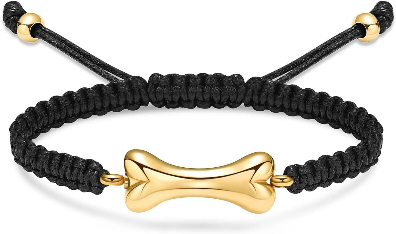 Dog Bone Urn Bracelet Ashes Keepsake Cremation Jewelry Braided Rope Urn for Pet Ashes Adjustable Memorial Bangle Jewelry-Gold