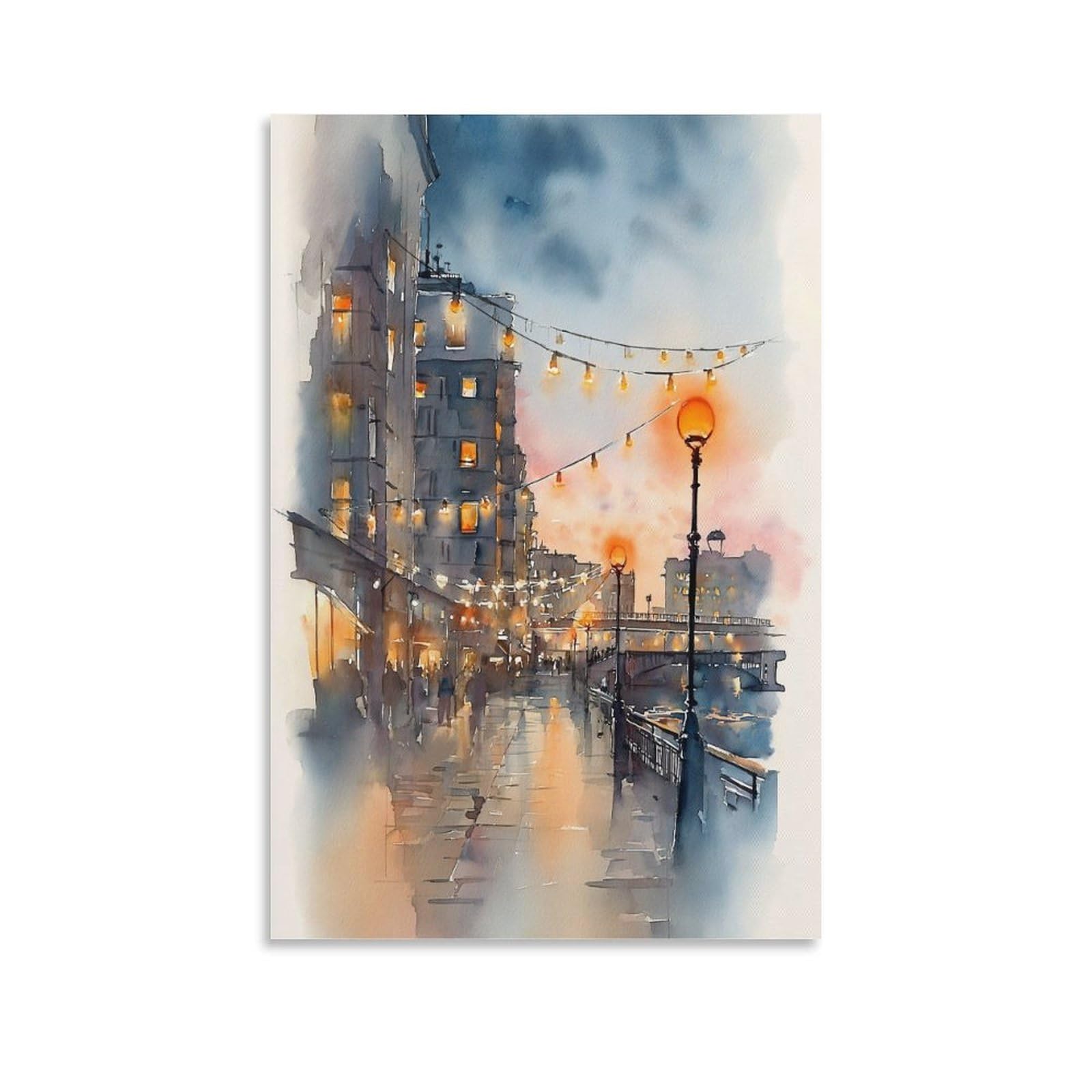 Cnaheiz Unframe-Style Retro Seattle Watercolor Painting_ Trendy Washington Wall Art 20X30inch(50X75cm) Vintage Watercolor Canvas Art