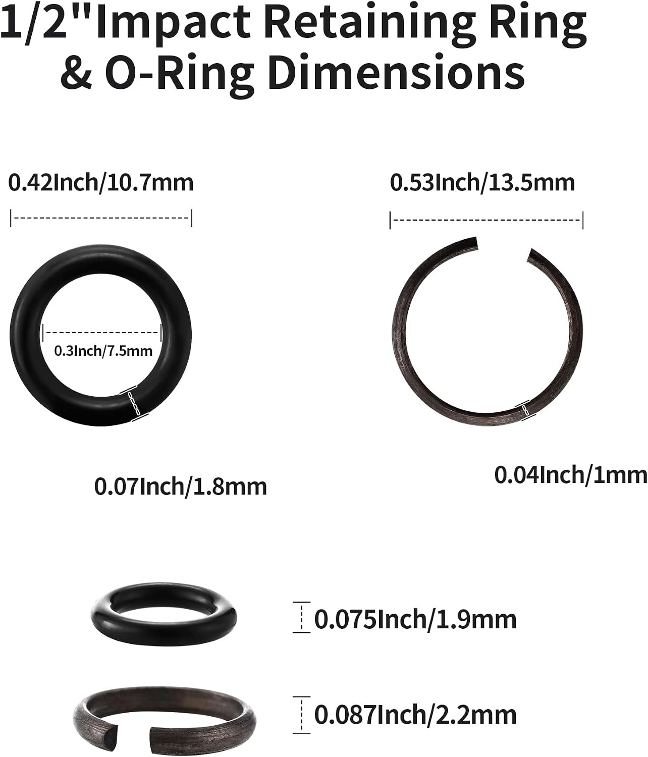 10 Packs 1/2" Impact Wrench Socket Retainer Rings with O-ring, Replacement Parts Compatible with IR, Snap-On, Chicago Pneumatic, Florida Pneumatics, and Air Cat Electric and Pneumatic Air Wrench