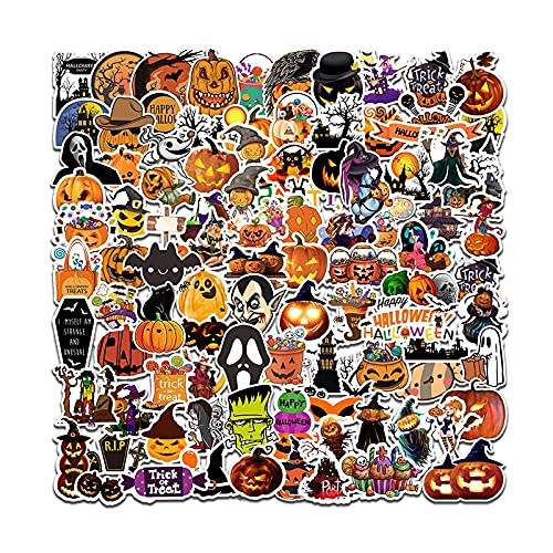 100PCS Non-Repeating Halloween Pumpkin Theme Stickers, Vinyl Waterproof Holiday Party Stickers, Children and Youth Adult Holiday Gifts