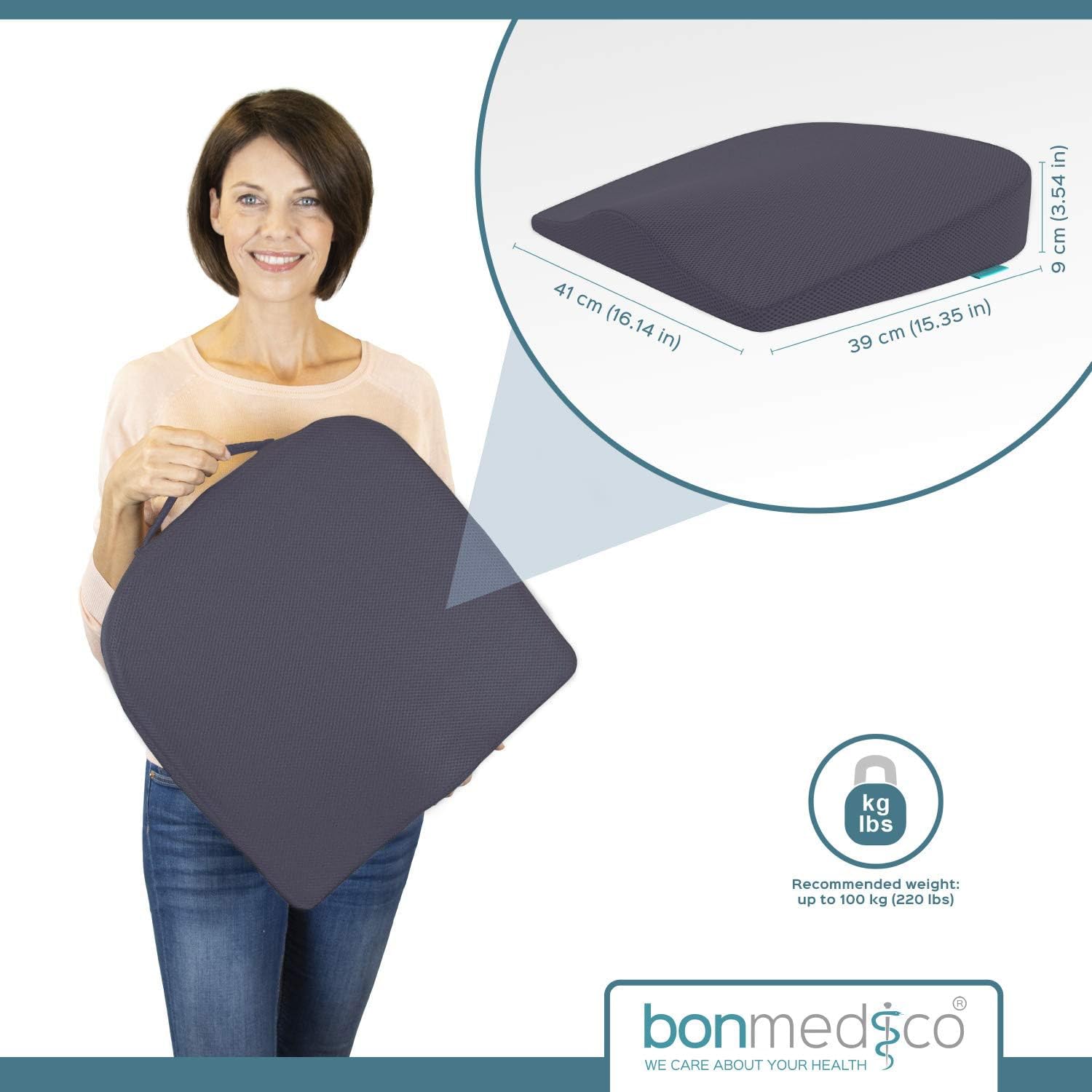 Bonmedico Orthopädisches Keilkissen – Ergonomische Sitzauflage Für Büro & Auto, Grau