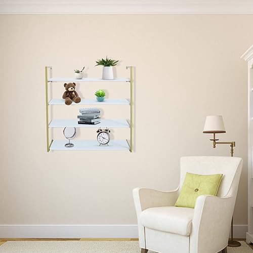 Miniatura 5 de Estantes flotantes de pared, estantes flotantes dorados de 4 capas, estantes colgantes para libros, estante de exhibición para colgar libros,