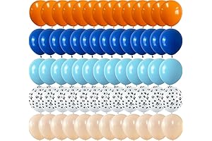 Set Of 60 Blue & Orange Balloons: 12 Inch Latex Round For Party Decoration