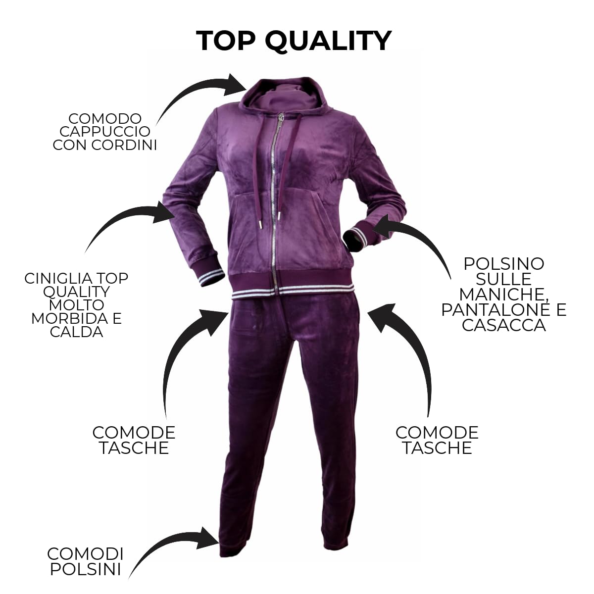 Tuta Donna CINIGLIA Invernale Top Soft - Tuta Donna Invernale Completa Sportiva Felpata Morbida