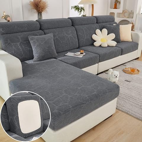 Sofa Seat Cushion Cover - Stretch Sofa Cover Universal Elastic Sofa Seat Cover Non-Slip Sofa Cover Protective Cover for Sofa Cushion L Shaped Chaise Longue Furniture Protection (Grey Leaves) Cover