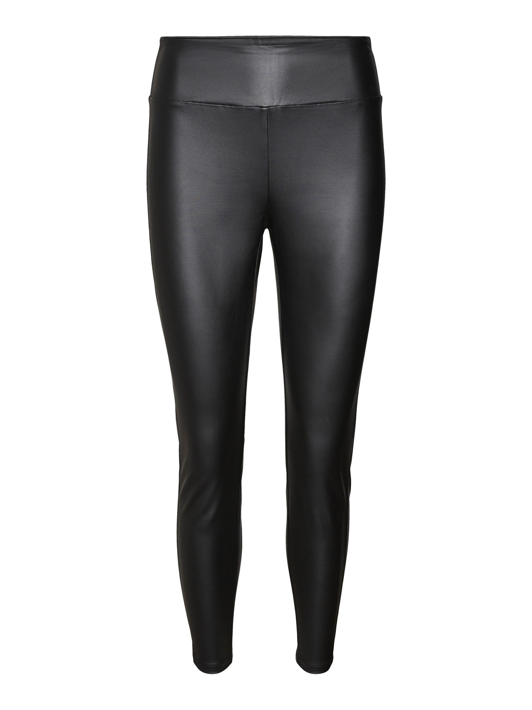 VERO MODA Women's Vmsuella Jade Hw Coated Leggings Noos Faux Leather Trousers, Black, M