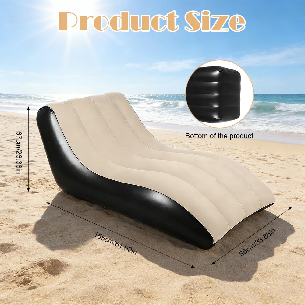 Sofá hinchable con superficie flocada, 155 x 86 cm, incluye bomba de aire, sofá hinchable portátil y cómodo para salón, camping, jardín, playa, patio trasero