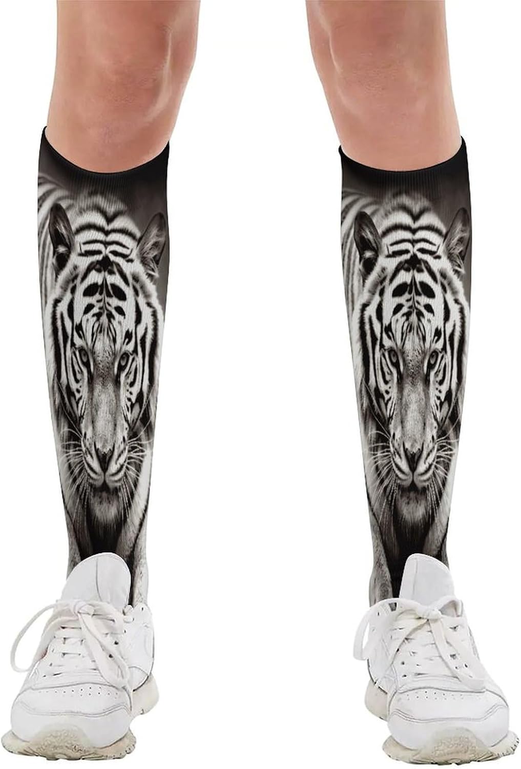 Black And White Tiger Compression Sock Circulation Support Socks Lightweight Knee High Tube Sock Over-The-Calf Sock for Adult
