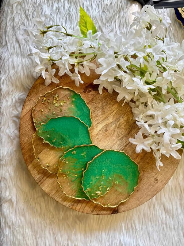 Artlia Handcrafted Geode Coasters for Dining Table Set of 6 (4'' Diameter Ideal for Gifting (Birthdays,Anniversaries,Weddings),Enhancing Home Decor,Gifts,and Special Occasions (Green)