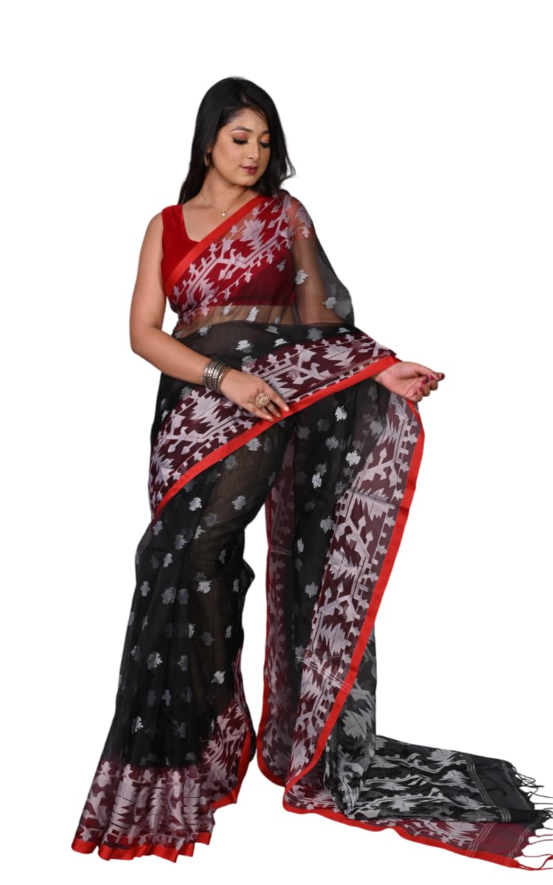 pravati fashion Women`s Muslin Resham Dhakai jamdani Bengal Pure Cotton Handloom Saree without Blouse Piece-picture-13