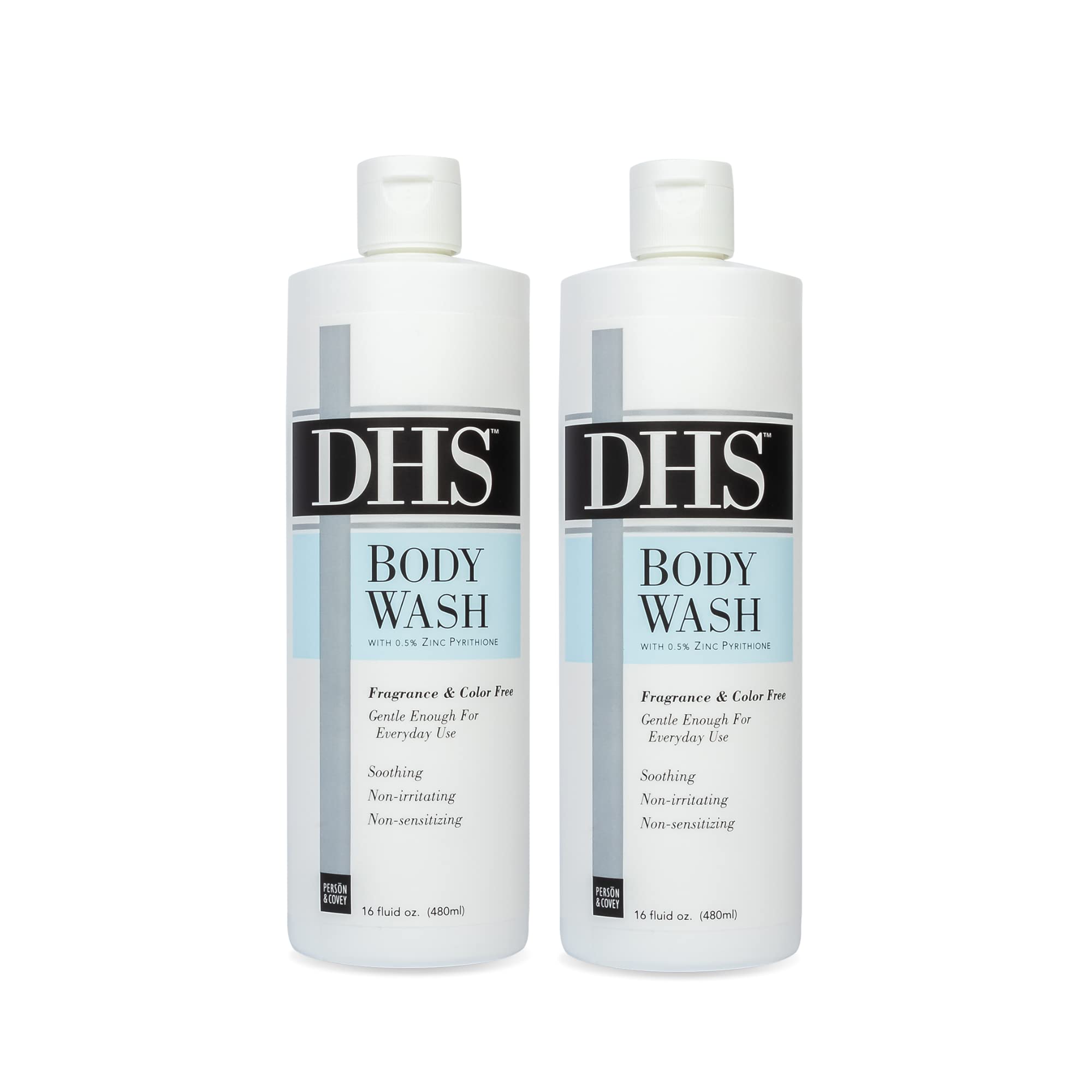 Person & Covey, Inc. DHS Moisturizing Body Wash - Gentle & Effective Body Wash Sensitive Skin, for Everyday Use - Unscented, Moisturizing for Men & Women, and Eczema Prone Skin - 2 Pack, 16 Oz.