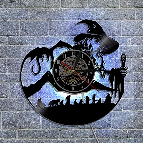 Smotly Horloge murale en vinyle sur le thème du Seigneur des Anneaux avec fonction veilleuse LED, une horloge murale cadeau pour les amoureux.