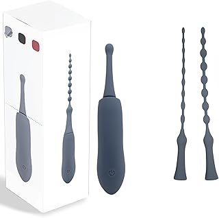 Urethral Vibrator Interchangeable Beads Head ANCE Gray Catheters Sounds Vibrator Liquid Silicone Sexual Stimulation Male Multifunctional and Multipurpose Using G-spot Stimulation Female