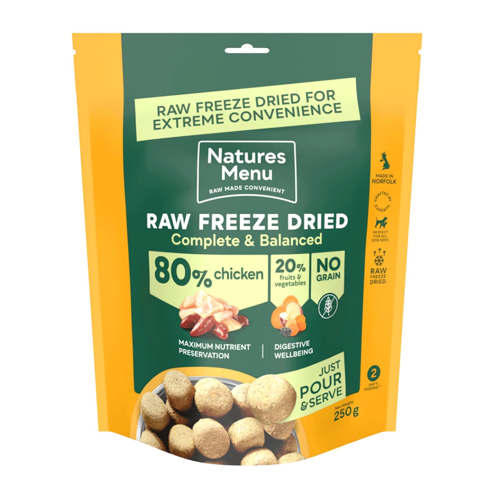 Nature’s Menu Freeze-Dried Dog Food 80/20 – Beef, Chicken, Lamb & Turkey (250g) (Chicken)