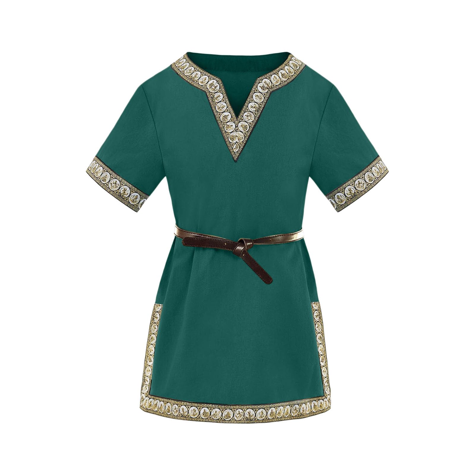 Boys' Medieval Tunic - Short Sleeve V-Neck Kids' Saxon & Viking Costume T-Shirt for School History Days, Halloween, Renaissance, Warrior, Knight (Ages 4-14)