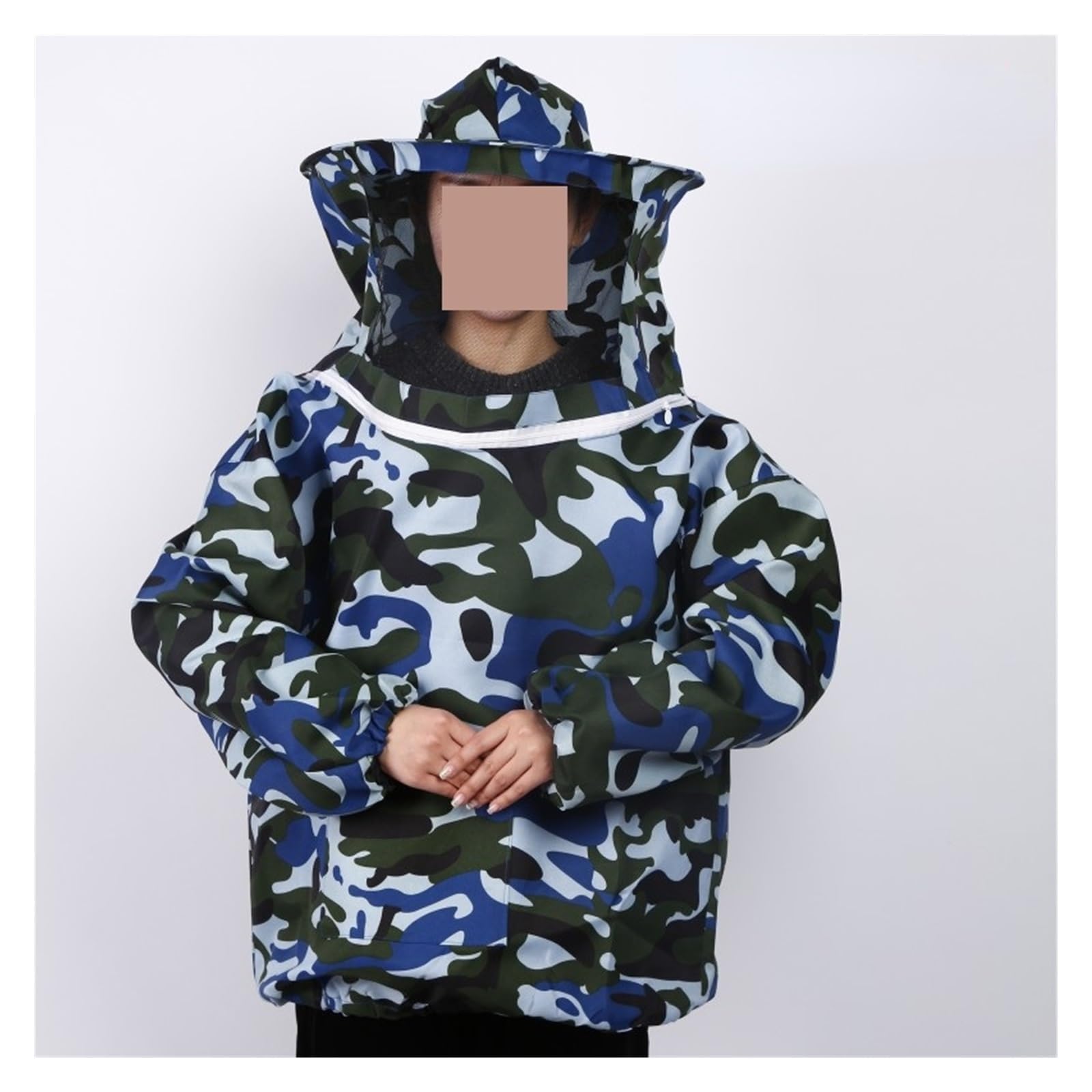 Jacket Veil Set Double Zippered Beekeeping Protective Suit Anti-Bee Beekeeper Clothing with Hat(C)