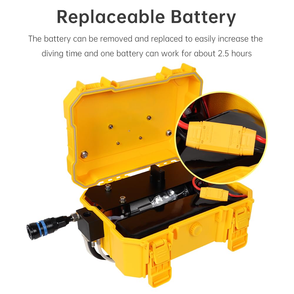 DIDEEP Ventilatore subacqueo, 5,5 ore di respirazione subacquea, serbatoio portatile ricaricabile per immersioni subacquee, compressore d'aria impermeabile, per immersioni ricreative e pesca