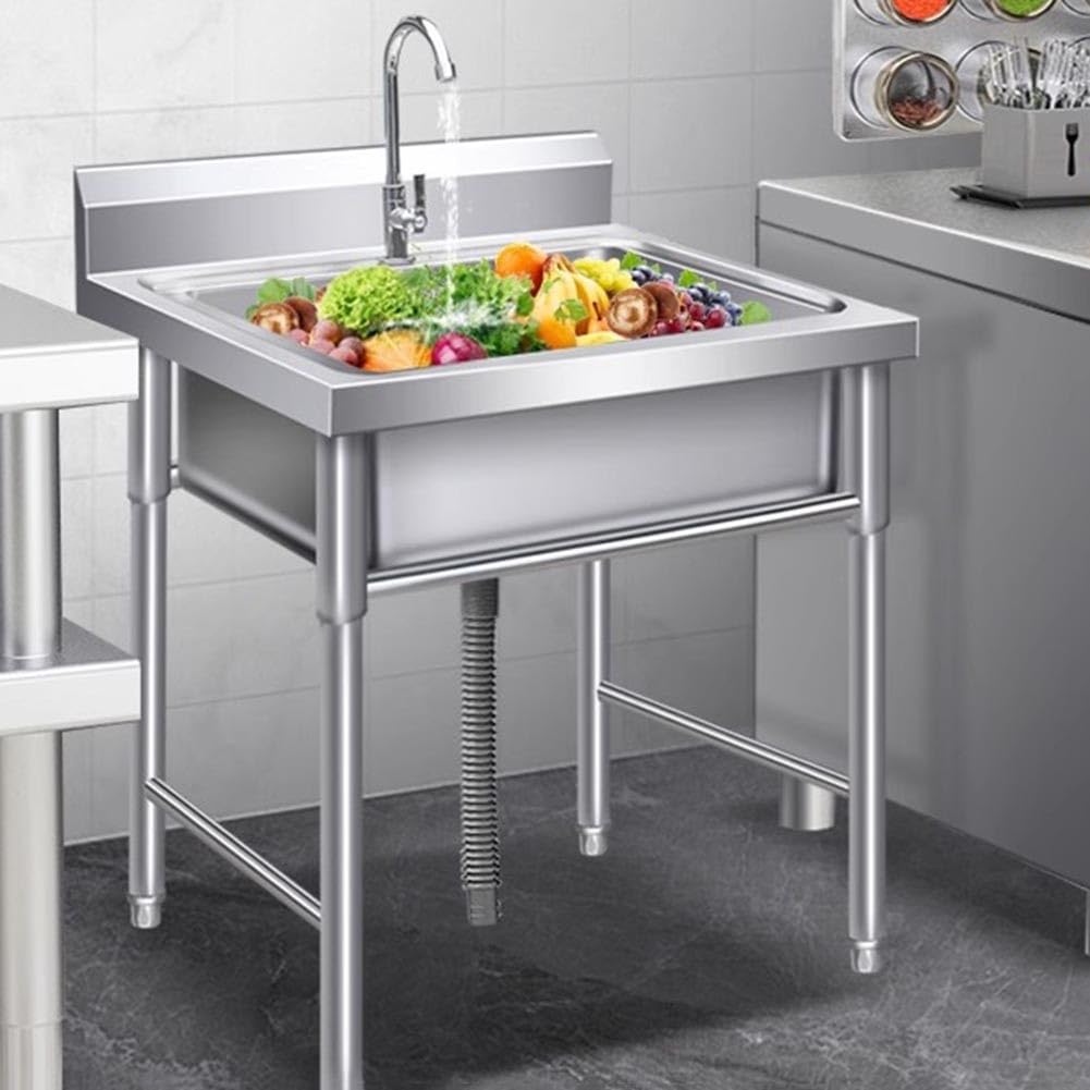 TAXXII Stainless Steel Utility Sink With Faucet Free Standing Outdoor Single Bowl Prep For Commercial Kitchen, Laundry, Garage, Patio, Backyard Industrial Use,Silver60X60X80Cm,Silver60X60