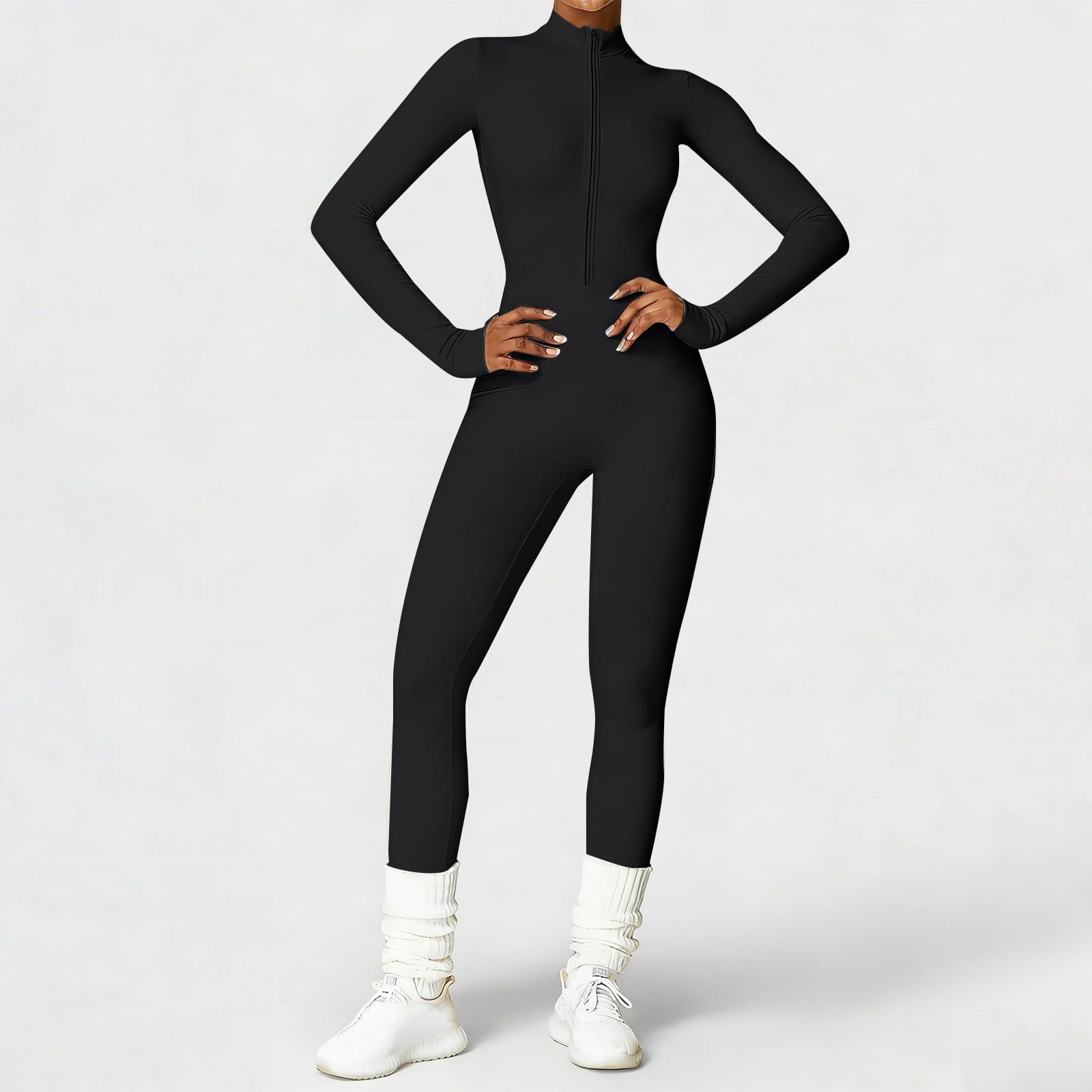 duaicnvow Mono Deportivo Mujer Ajustado Jumpsuit Yoga，Leggins 3D Anticelulitis Mujer Push Up，Manga Larga con Cremallera Ropa Deportiva Elásticos Mono de Gimnasio Acanalados Entrenamiento Fitness