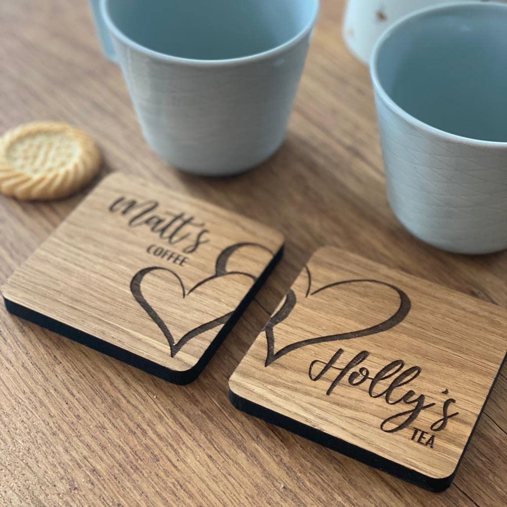 Luck and Luck 2 Wooden Personalised Heart Coasters, His Hers Wedding Keepsake Gift, Gift Ideas for Couples, Engagement Gift, 5th Anniversary Wood Gift