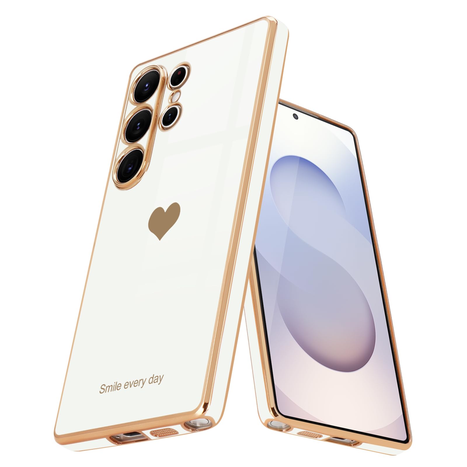 Teageo Kompatibel mit Samsung Galaxy S23 Hülle, Süße Herzmuster Mädchen Handyhülle Luxuriös Galvanisierte Glitzer Weich TPU Kameraschutz Kratzfest Stoßfest Schutzhülle für Galaxy S23 Schutzhülle
