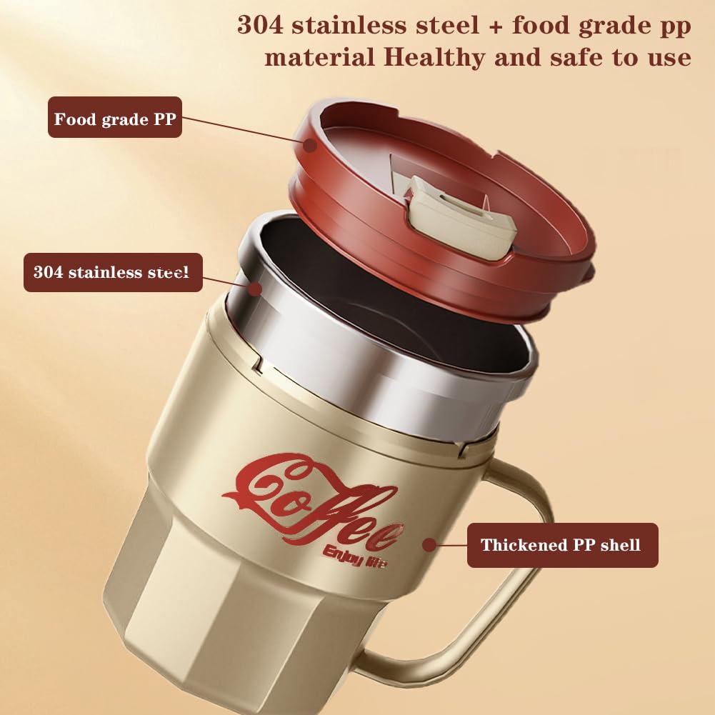 Homealexa Koffiemok 400 ml thermobeker campingbeker camp mok thermos koffiebeker to go thermo BPA-vrij koffiemok 316 roestvrij staal theekop met handvat en schuifdeksel