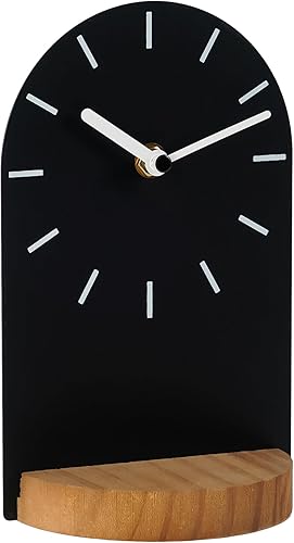 SOFFEE DESIGN Reloj de mesa de una pieza con hoja de hierro con base de madera, reloj de escritorio sin tictac funciona con pilas para sala de