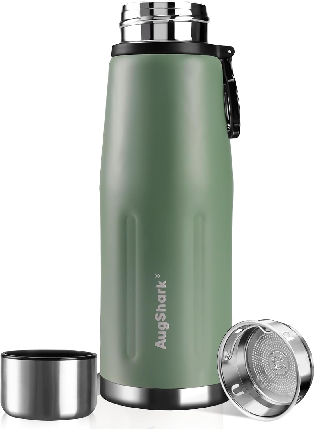 Augshark 20oz Stainless Steel Insulated Water Bottle Travel Coffee Cup with Lid Leak Proof Metal Water Bottle for Hot and Cold Drink Water Flask (Green)
