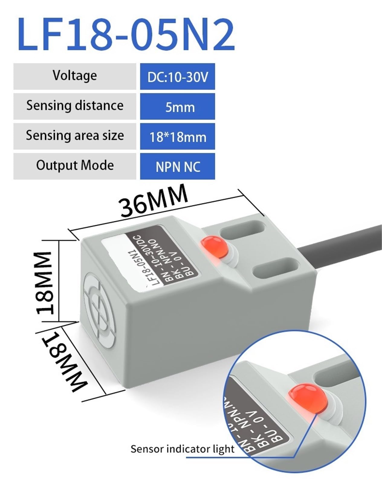 Seria SN04 Kwadratowy indukcyjny przełącznik czujnika zbliżeniowego typu premium odległość wykrywania 5 mm IP67 10-30VDC 3-przewodowy NPN PNP (5 mm DC3-drut NPN NC)