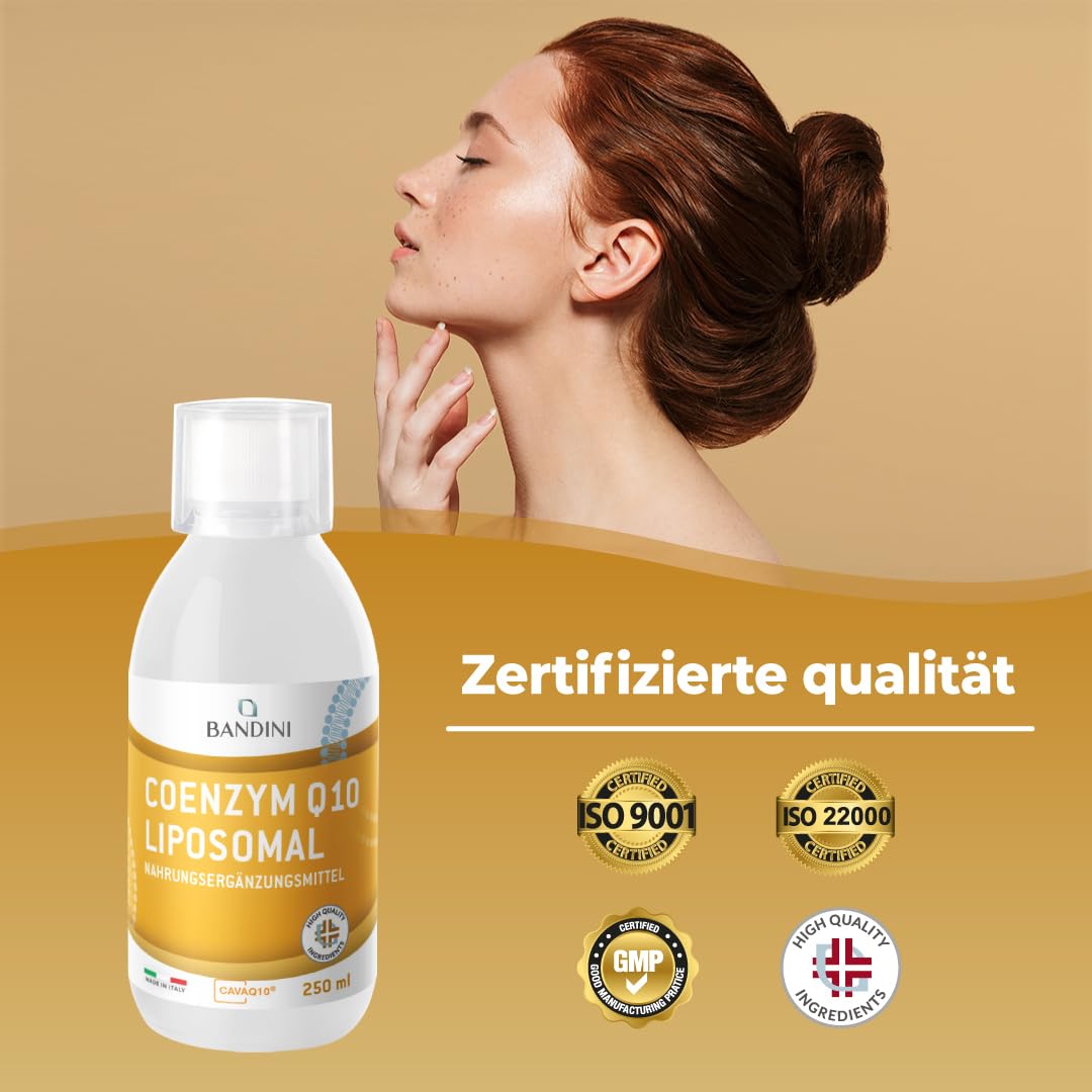 Bandini® Liposomales flüssiges Coenzym Q10 200 mg | 250 ml Co Q10 | | CAVAQ10® bioaktiv, natürlich, hoch bioverfügbar | Hochwertiges veganes Ubichinon aus pflanzlicher Fermentation
