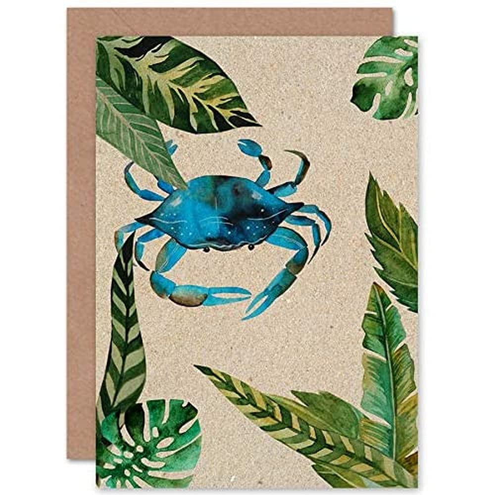 Artery8 Crab With Leaves Greeting Card - Beige
