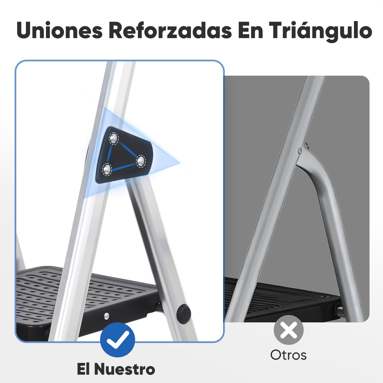 Sekey Escalera de Aluminio 4 Peldaños 140 cm, Plegable con Bandeja Portaherramientas, Peldaños Antideslizantes, Soporta hasta 150 kg, Certificada TÜV EN131-2, para Hogar, Garaje y Jardín
