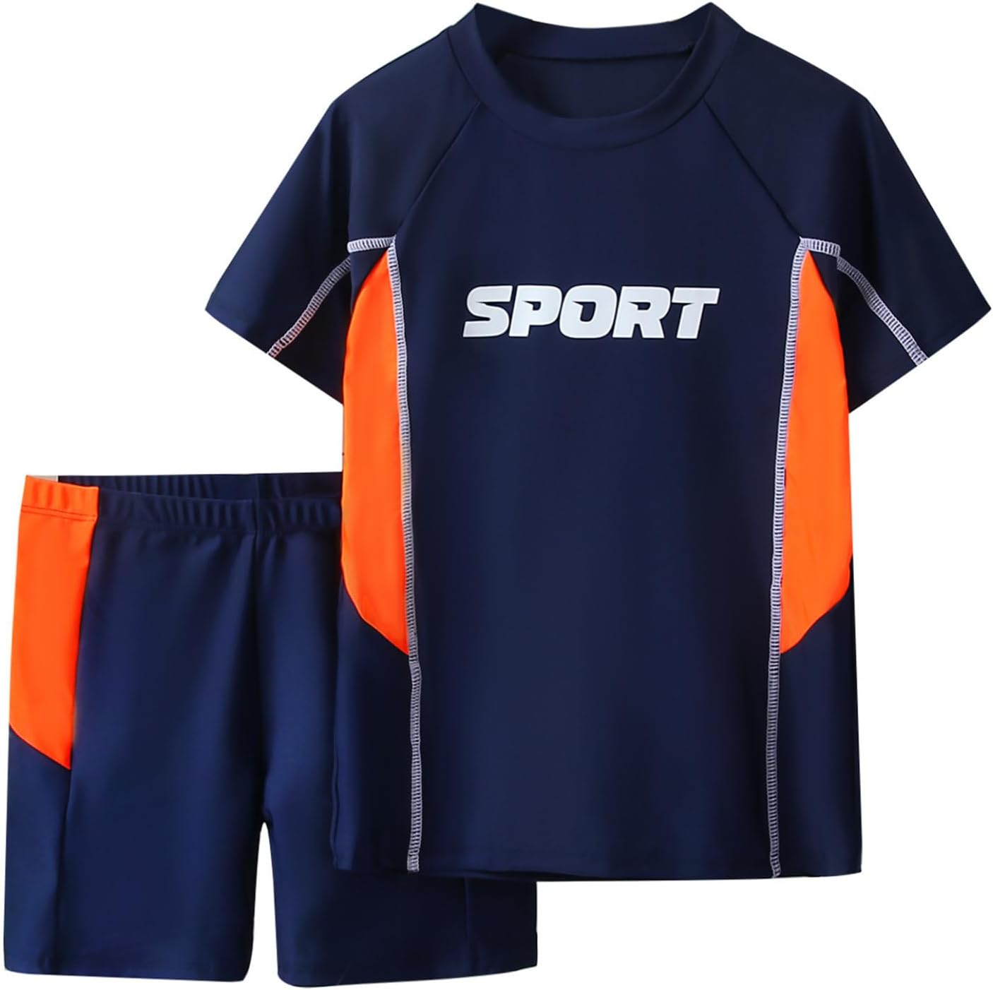 Kids Boys 2Pcs Letter Print Short Sleeve Swim Top and Elastic Waistband Shorts Sun Protection Swimsuit