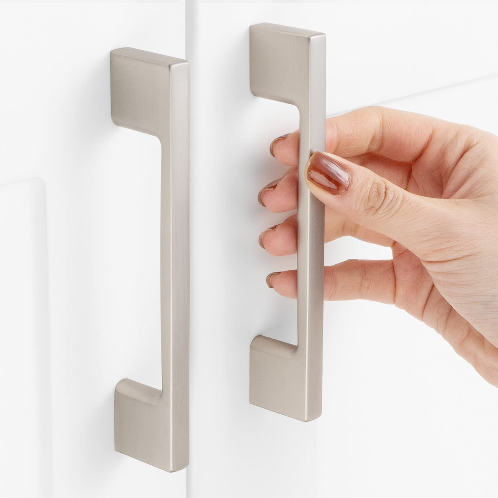 ASKANO 10 Pack 3-3/4 Inch Hole Centers, Brushed Nickel Cabinet Pulls Satin Nickel Cabinet Handles Silver Kitchen Hardware for Cabinets ZP2205 Drawer