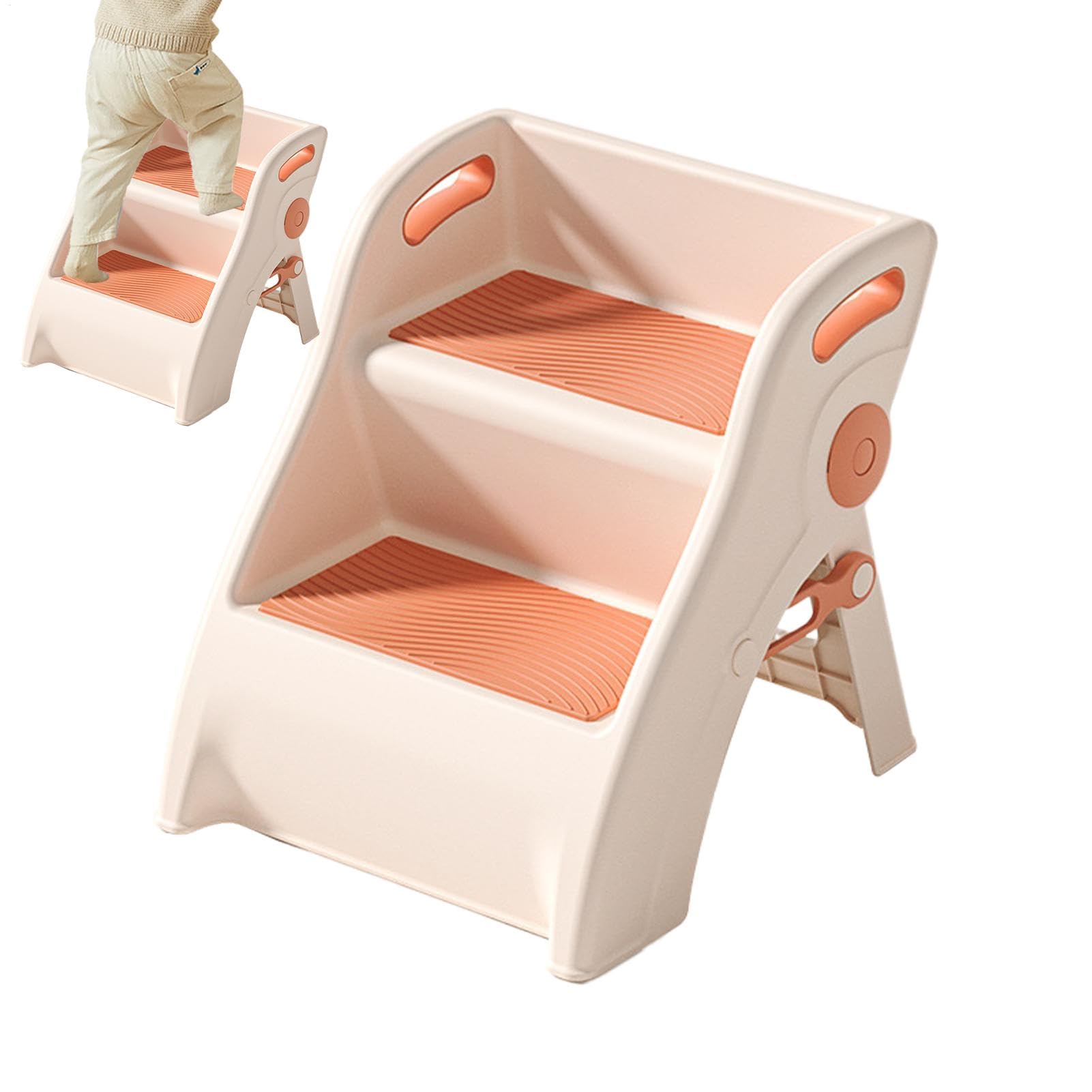 2 Step Folding Stool with Handles - Non-slip Ladder, Lightweight Potty Training Tool