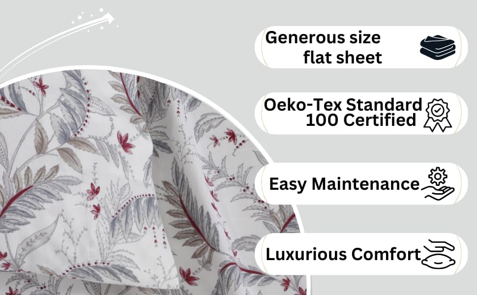 Miniatura 2 de Tribeca Living Juego de 2 fundas de almohada estándar de franela de algodón con estampado portugués ultrasuave, hojas de Chiara