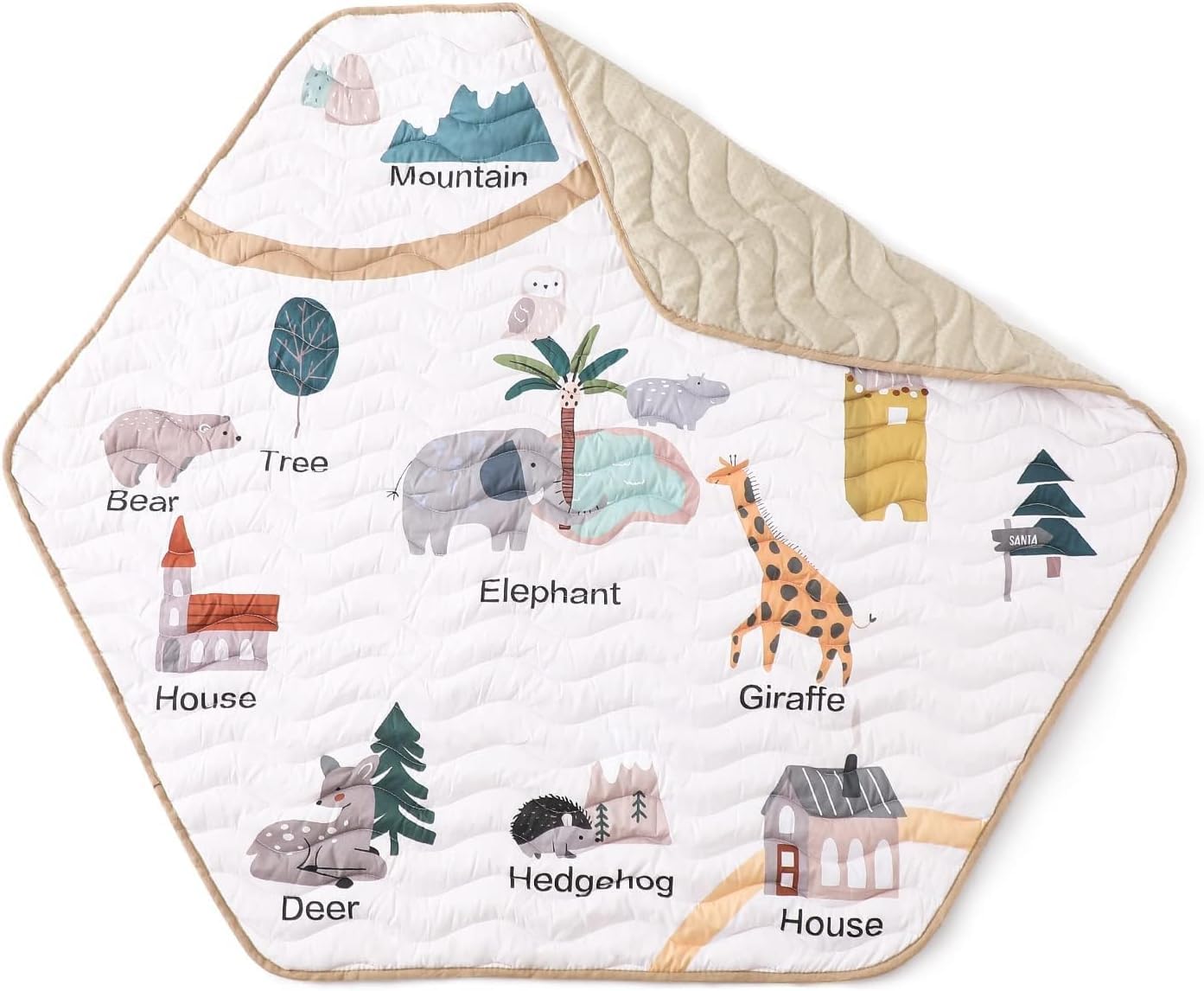 Azonee Baby Crawling Mat, Hexagon Playpen Mat Soft Area Rug, Baby Playmat, Non-Slip Kids Rug with Cute Woodland Animals for Nursery Room