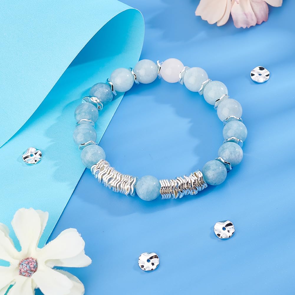 PH PandaHall 50pcs 8mm Flat Round Spacer Beads, Silver Brass Wavy Disc Beads Jewelry Findings Loose Beads for DIY Bracelets Necklaces Earrings Jewelry Making Craft Making - Image 5