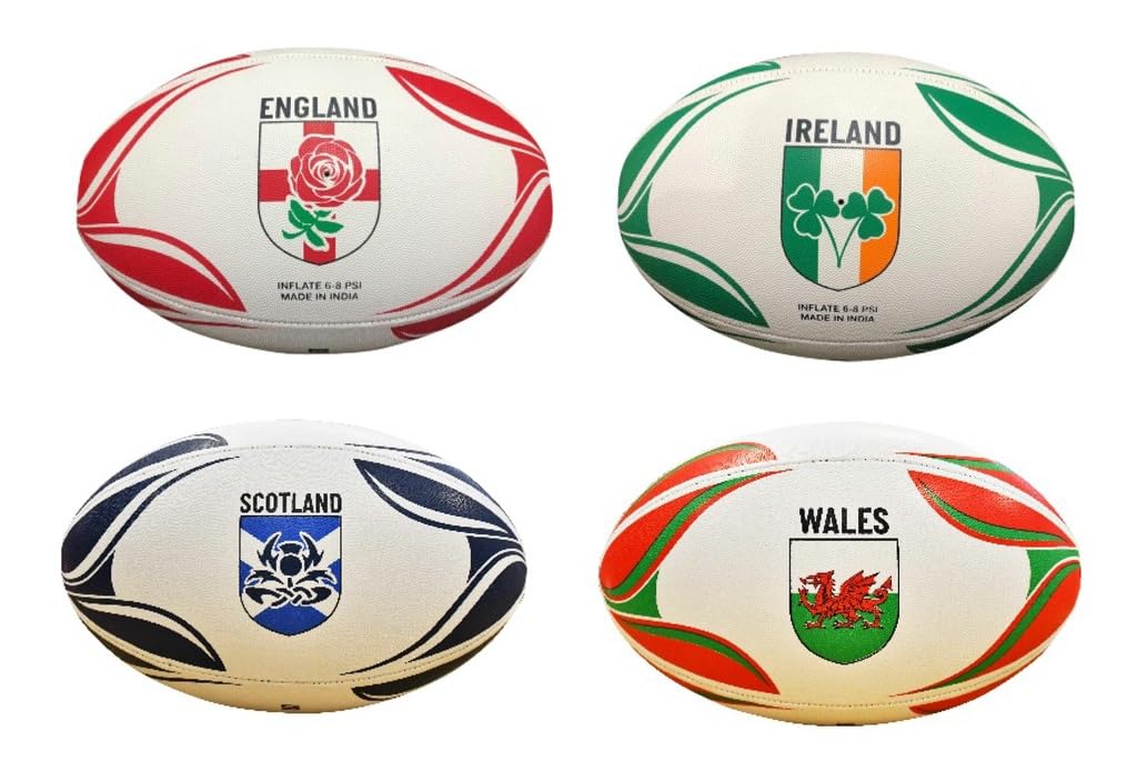 onlysportsgear International Country Themed Rugby Ball Wales 4 Panel Size 5 All Weather Rubber Rugby Ball
