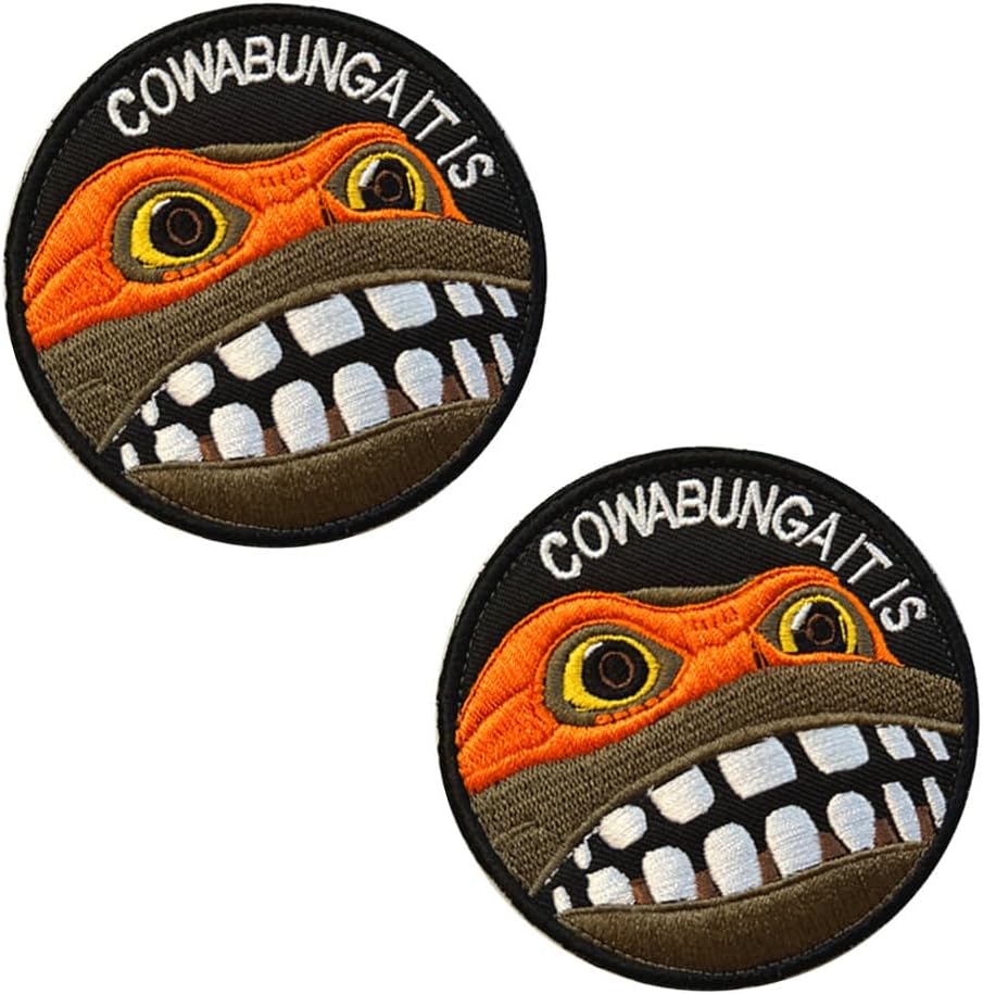 2 Pieces Cowabunga It is Funny Frog Tactical Patch Military Hook & Loop Embroidered Applique Emblem Patch for Bags Caps Backpack Uniform Vest Clothes Tactical Travel Biker or Collect