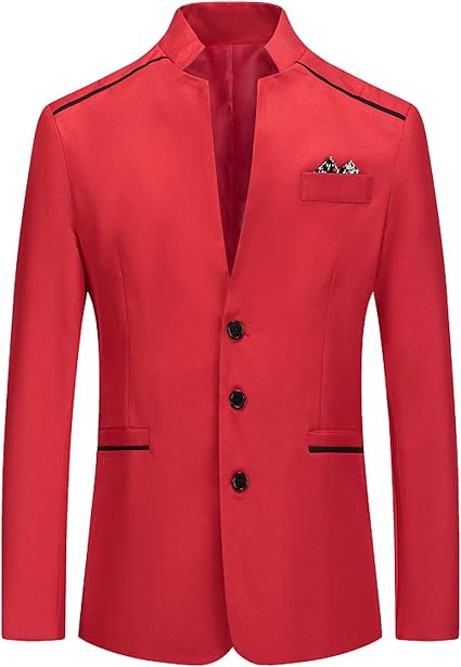 Amazon.com: Traje de cuello alto para hombre, estilo casual, para negocios,  boda, manga larga, botones, ajustado, chaqueta, #1 Rojo, XXL : Ropa,  Zapatos y Joyería