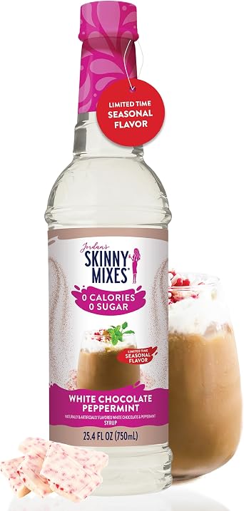 Jordan's Skinny Syrups Sugar Free Holiday Coffee Syrup, White Chocolate Peppermint Flavor Drink Mix, Zero Calorie Flavoring for Chai Latte, Protein Shake, Food & More, Keto Friendly, 25.4 Fl Oz, 1 Pk