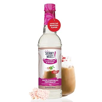 Jordans Skinny Mixes White Chocolate Peppermint Coffee Syrup, 25.4 fl oz | 0 calories, 0g sugar, 0g carbs per serving, Keto-friendly and kosher, Mixes into hot or iced lattes, cocktails, and baking