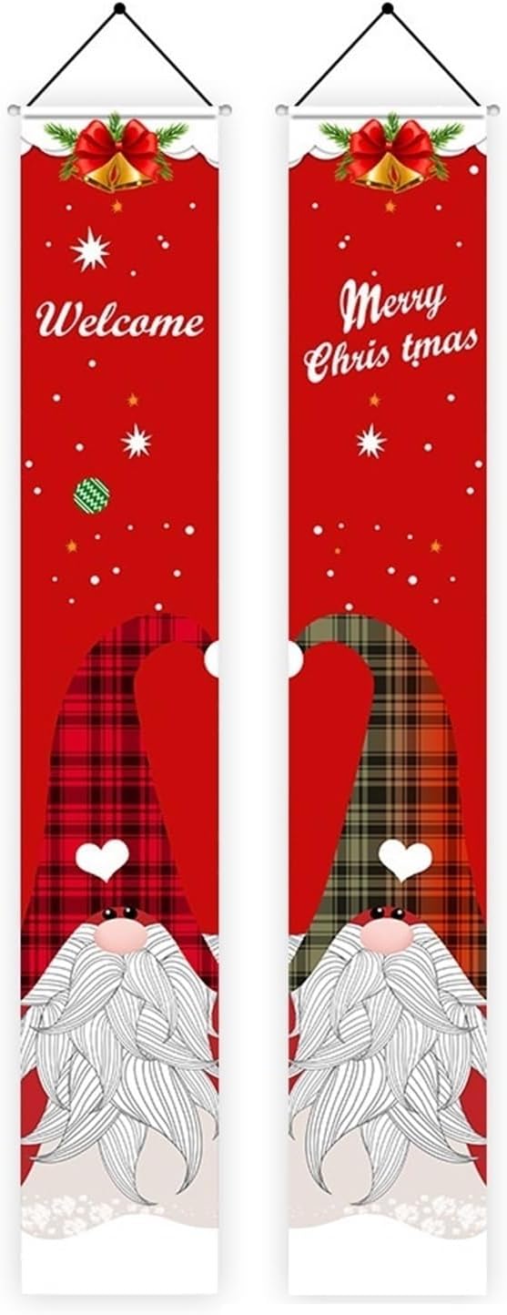 Merry Christmas Banners Christmas Decoration Couplet, Santa Claus Red and Green Contrasting Color Hanging Cloth, Holiday Decoration Hanging Flag, Garage Porch Banner Xmas Porch Sign Decorations (Colo