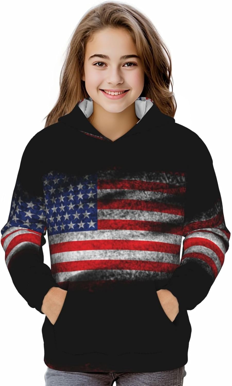 American Black Flag Boy'S Sweatshirt Fleece Hoodie Cotton Blend Hooded Sweatshirt Plush Pullover Hoodie X-Large Size For Boys And Girls - Image 2