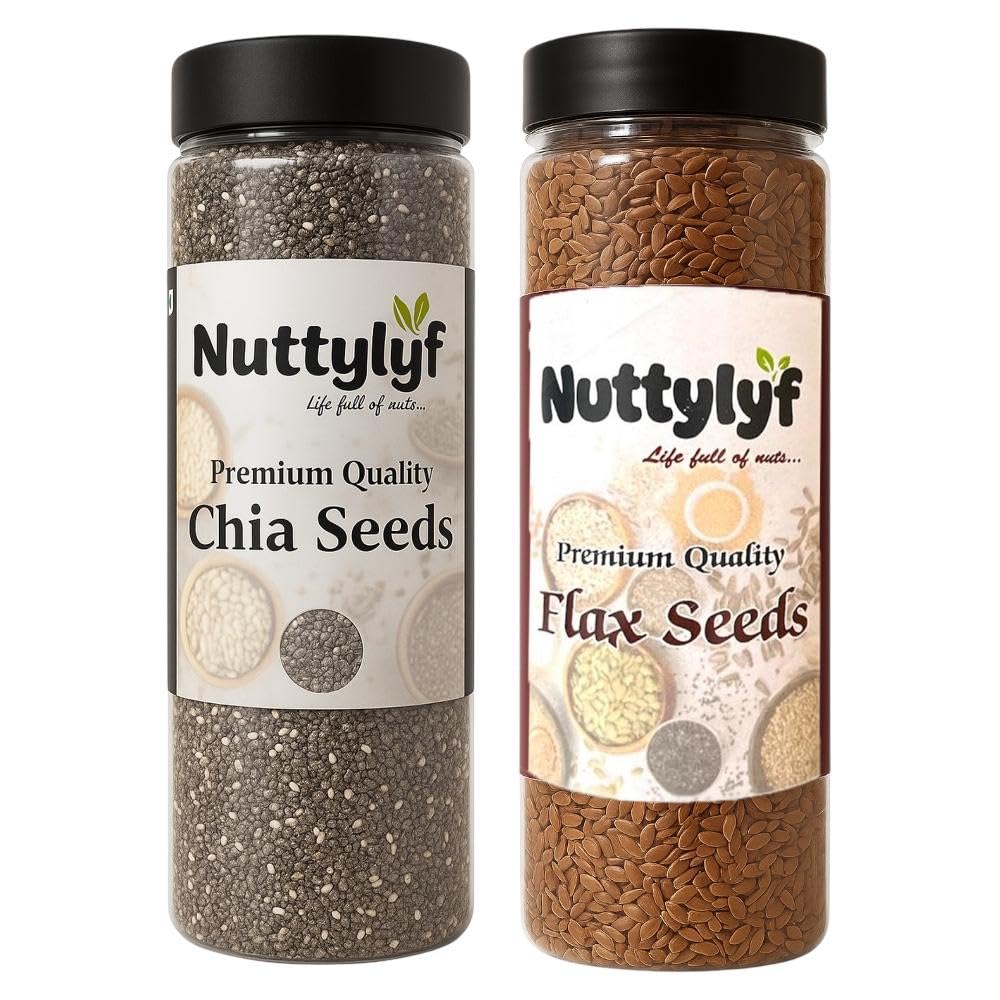 Nuttylyf Raw Chia Seeds - 200g and Flax Seeds - 200g Combo Pack For Weight loss | High In Protien And Fiber | Superfood | Pack Of 2